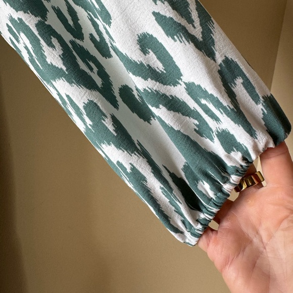 RACHEL ZOE Green and White Patterned dress with 3/4 sleeve and ruffle detail - Picture 5 of 6